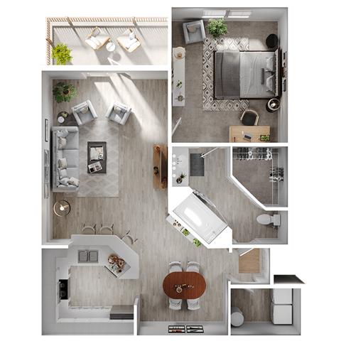 Floor plan for 1 bed, 1 bath, 797 sqft